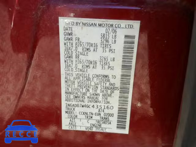 2006 NISSAN FRONTIER C 1N6AD07W46C435160 image 9
