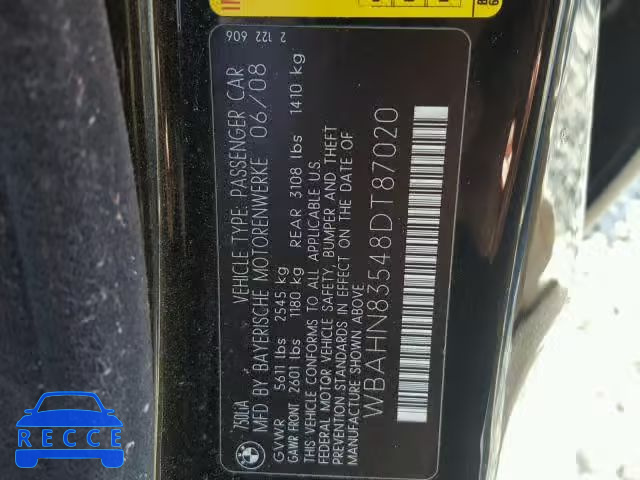 2008 BMW 750 LI WBAHN83548DT87020 image 9