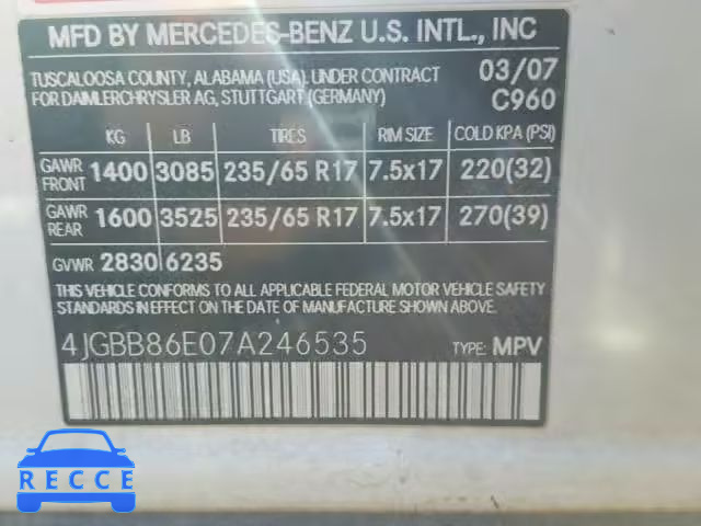 2007 MERCEDES-BENZ ML 350 4JGBB86E07A246535 зображення 9