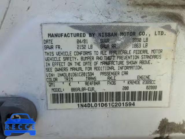 2001 NISSAN ALTIMA XE 1N4DL01D61C201594 image 9