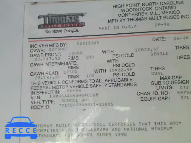 1998 INTERNATIONAL 3000 3800 1HVBBAAN4WH640168 image 9