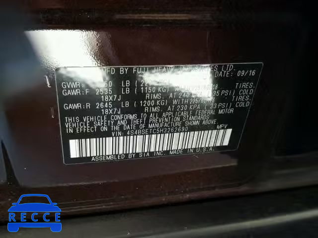 2017 SUBARU OUTBACK TO 4S4BSETC5H3262690 image 9
