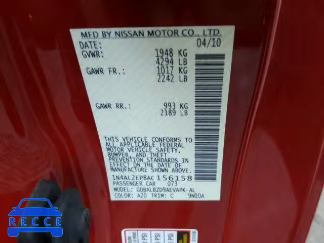 2010 NISSAN ALTIMA S 1N4AL2EP8AC156158 image 9