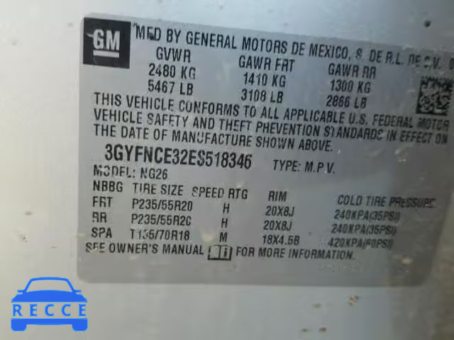 2014 CADILLAC SRX PERFOR 3GYFNCE32ES518346 image 9