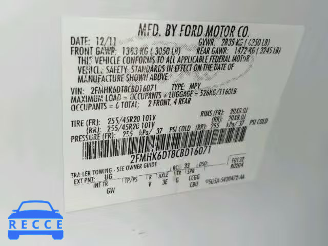 2012 FORD FLEX LIMIT 2FMHK6DT8CBD16071 зображення 9