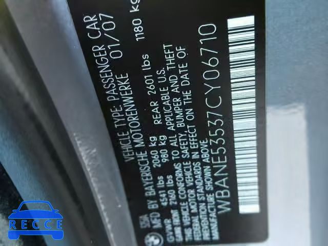 2007 BMW 525 I WBANE53537CY06710 зображення 9