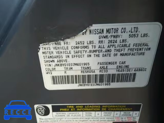 2007 INFINITI M45 BASE JNKBY01E07M401965 image 9