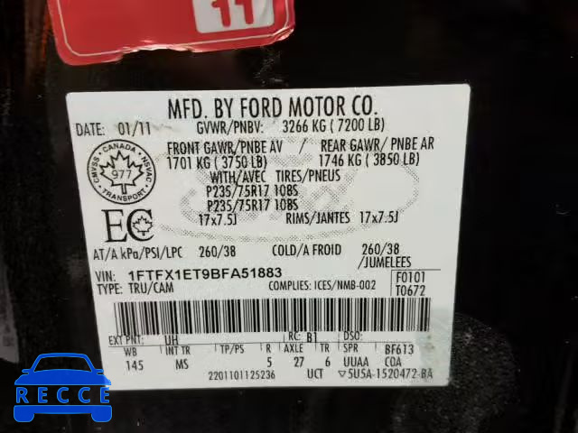 2011 FORD F150 SUPER 1FTFX1ET9BFA51883 image 9