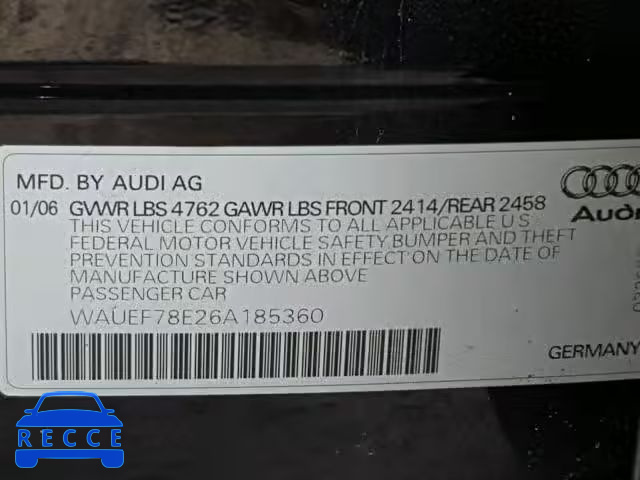 2006 AUDI A4 S-LINE WAUEF78E26A185360 зображення 9