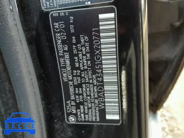 2001 BMW 525 I AUTO WBADT43451GX20771 image 9