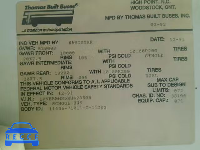 1992 INTERNATIONAL 3000 3800 1HVBBNMN5NH423505 image 9