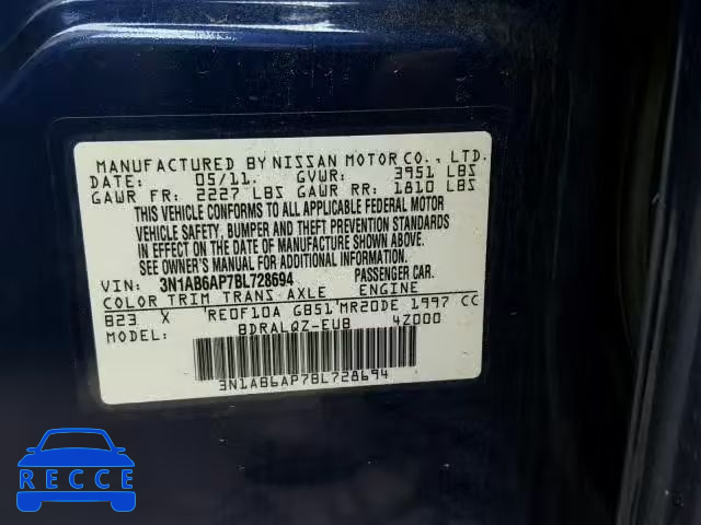 2011 NISSAN SENTRA 2.0 3N1AB6AP7BL728694 image 9