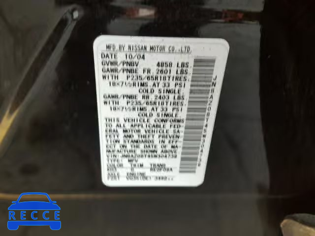 2005 NISSAN MURANO SL JN8AZ08T45W304739 image 9
