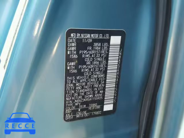 2010 NISSAN CUBE BASE JN8AZ2KR5AT155925 image 9