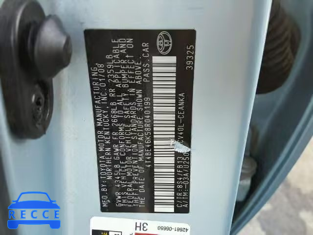 2008 TOYOTA CAMRY CE 4T4BE46K58R040199 image 9