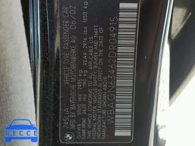 2002 BMW 745 LI WBAGN63462DR04915 image 9