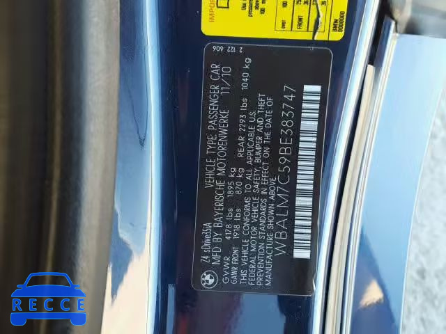 2011 BMW Z4 SDRIVE3 WBALM7C59BE383747 зображення 9