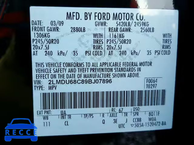 2009 LINCOLN MKX 2LMDU68C89BJ07896 image 9