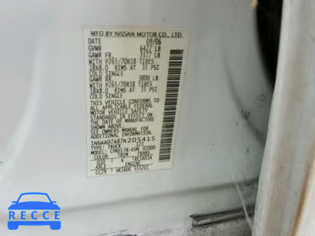 2007 NISSAN TITAN XE 1N6AA07A87N205415 image 9