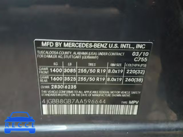 2010 MERCEDES-BENZ ML 350 4MA 4JGBB8GB7AA596644 Bild 9