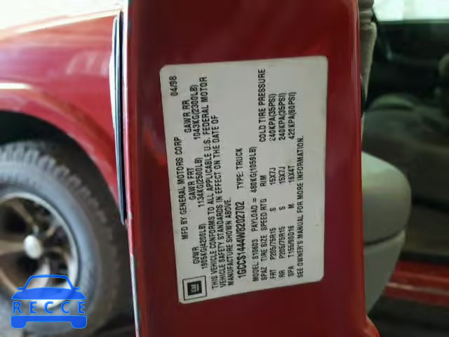 1998 CHEVROLET S TRUCK S1 1GCCS1444W8202702 image 9