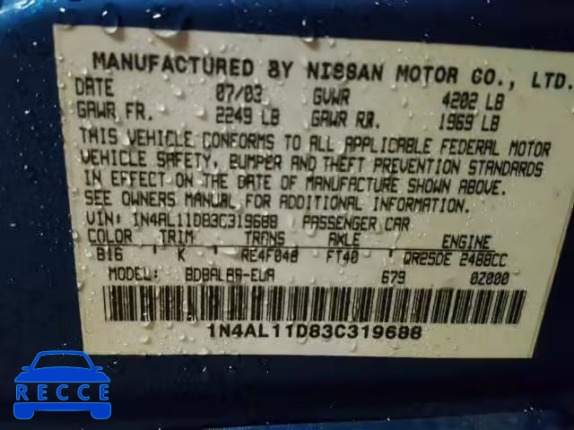 2003 NISSAN ALTIMA BAS 1N4AL11D83C319688 image 9