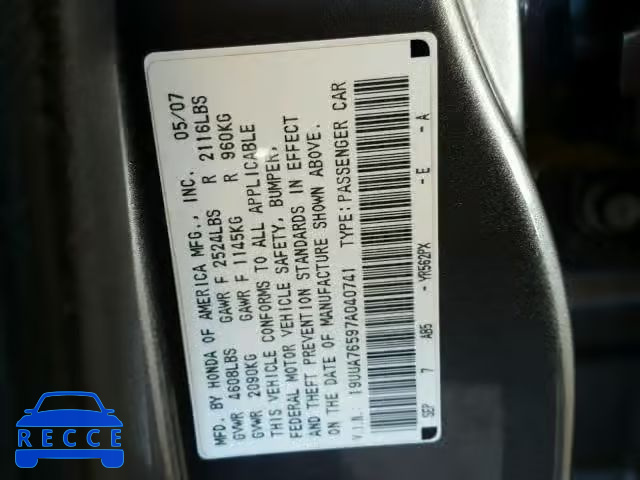 2007 ACURA TL TYPE S 19UUA76597A040741 image 9