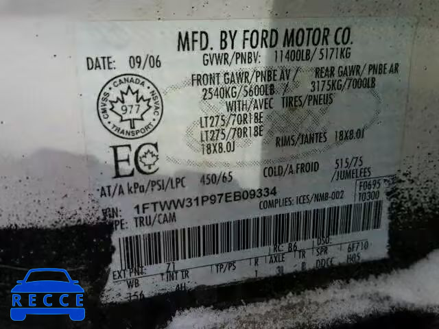 2007 FORD F350 SRW S 1FTWW31P97EB09334 image 9