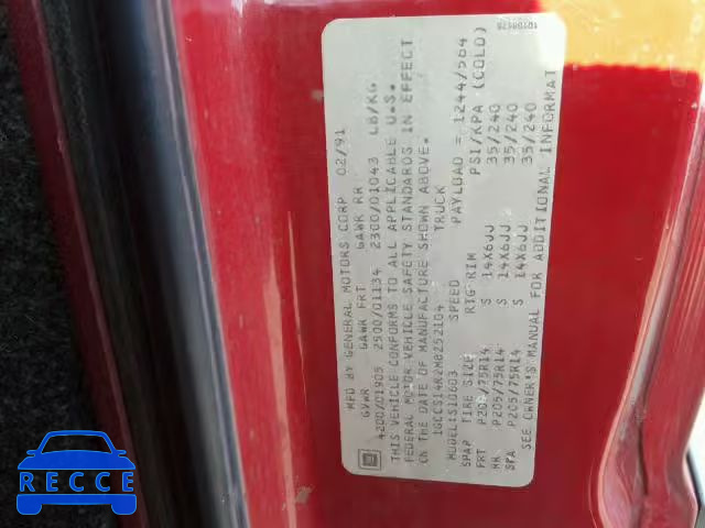 1991 CHEVROLET S TRUCK S1 1GCCS14R2M8252104 image 9