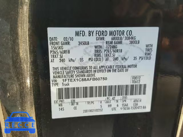 2010 FORD F150 SUPER 1FTEX1C88AFB60750 image 9