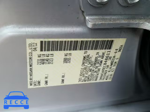 2012 NISSAN MAXIMA S 1N4AA5AP0CC848611 Bild 9