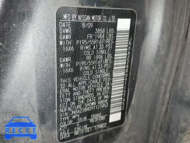 2009 NISSAN CUBE BASE JN8AZ28R09T127453 image 9