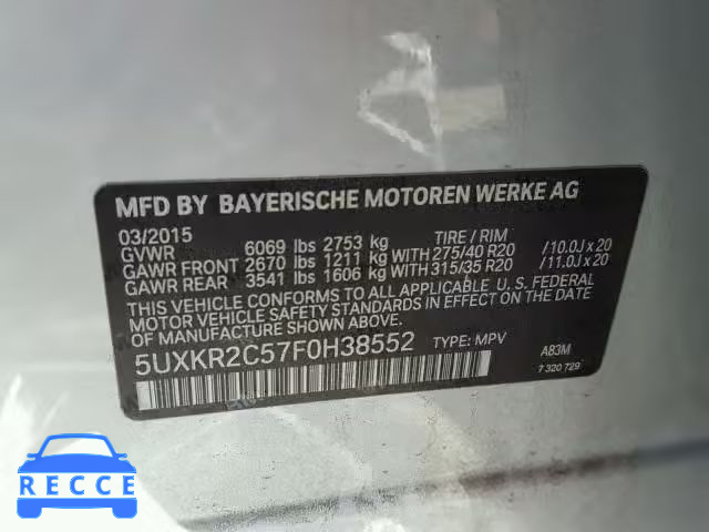 2015 BMW X5 SDRIVE3 5UXKR2C57F0H38552 image 9