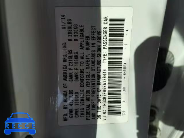 2014 HONDA ACCORD EXL 1HGCR2F86EA139449 image 9