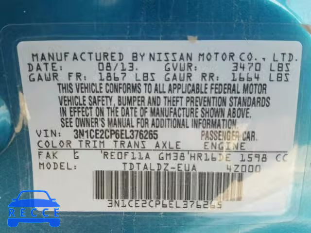 2014 NISSAN VERSA SV 3N1CE2CP6EL376265 image 9