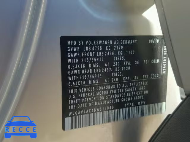 2011 VOLKSWAGEN TIGUAN S WVGAV7AX4BW513046 image 9