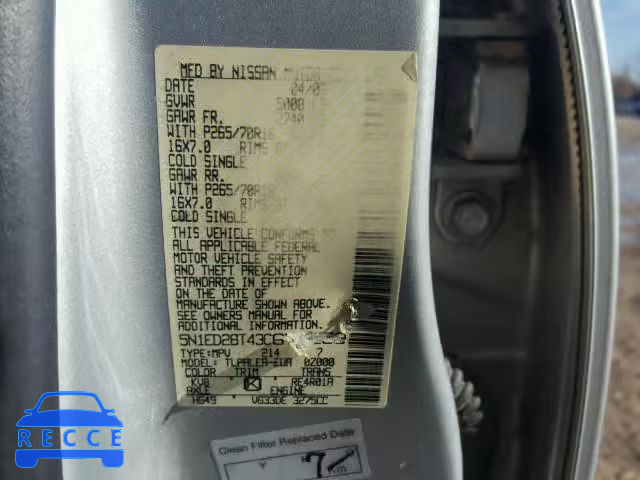 2003 NISSAN XTERRA XE 5N1ED28T43C672209 image 9