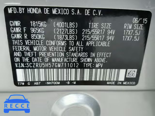 2016 HONDA HR-V EX 3CZRU5H57GM711012 image 9