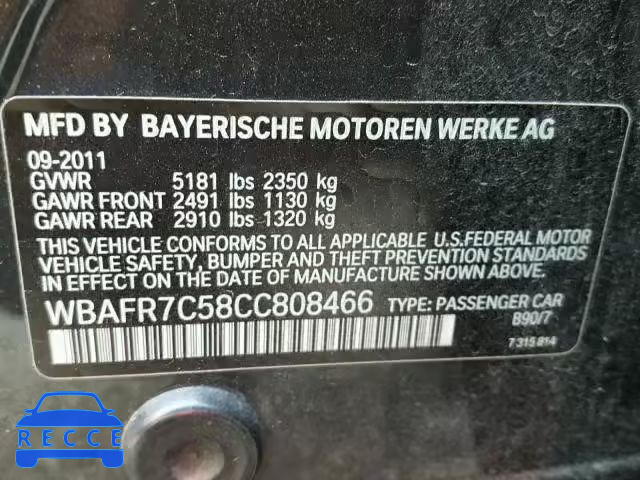 2012 BMW 535 I WBAFR7C58CC808466 зображення 9