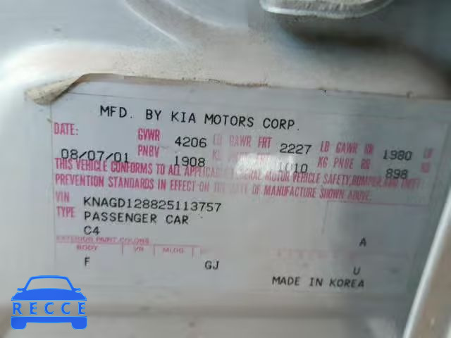 2002 KIA OPTIMA KNAGD128825113757 image 9