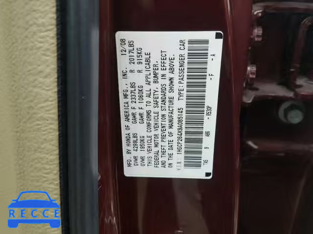 2009 HONDA ACCORD LXP 1HGCP264X9A085145 зображення 9