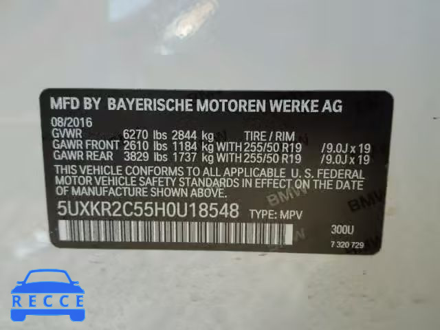 2017 BMW X5 5UXKR2C55H0U18548 image 9