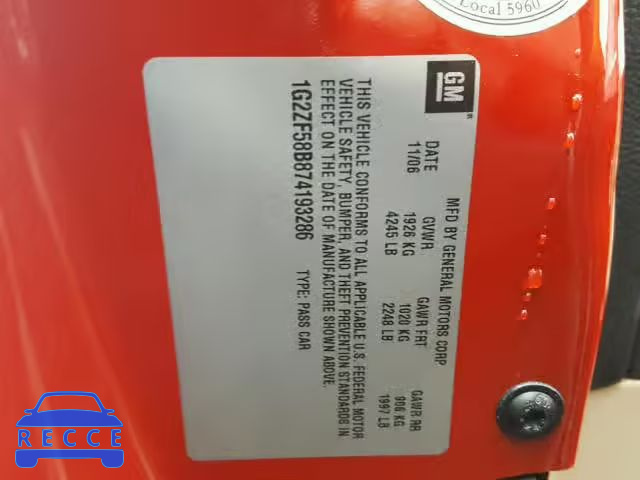 2007 PONTIAC G6 VALUE L 1G2ZF58B874193286 image 9