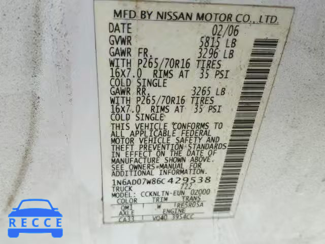2006 NISSAN FRONTIER C 1N6AD07W86C429538 image 9