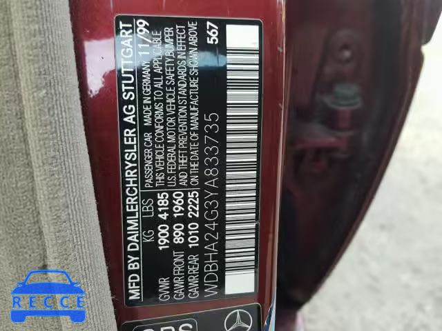 2000 MERCEDES-BENZ C 230 WDBHA24G3YA833735 Bild 9