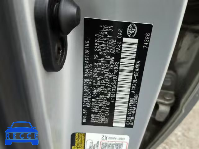 2006 TOYOTA CAMRY LE 4T1BE32K56U716092 image 9