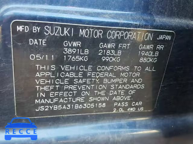 2011 SUZUKI SX4 BASE JS2YB5A31B6305158 image 9