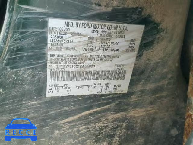2001 FORD F350 SRW S 1FTSW31S21EA11823 image 9