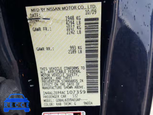 2010 NISSAN ALTIMA S 1N4AL2EP4AC107359 image 9