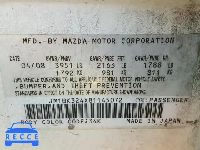 2008 MAZDA 3 S JM1BK324X81145072 image 9